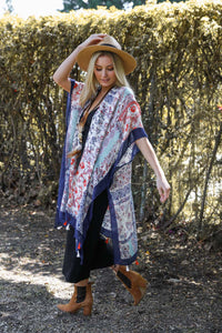 Paisley Floral Patchwork Kimono Navy