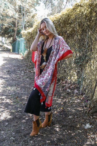 Paisley Floral Patchwork Kimono Red