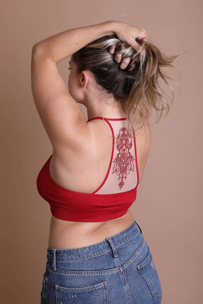 Plus Size Tattoo Back Bralette 1X2X / Red