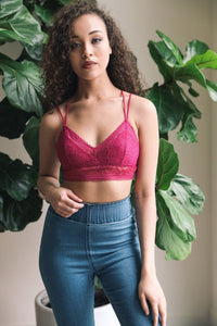 Strappy Back Geometric Lace Bralette Small / Fuchsia